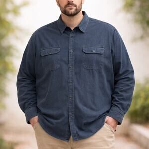 Men’s 2XL Timberland Flannel Shirt Dark Blue Gray 100% Cotton Button Down